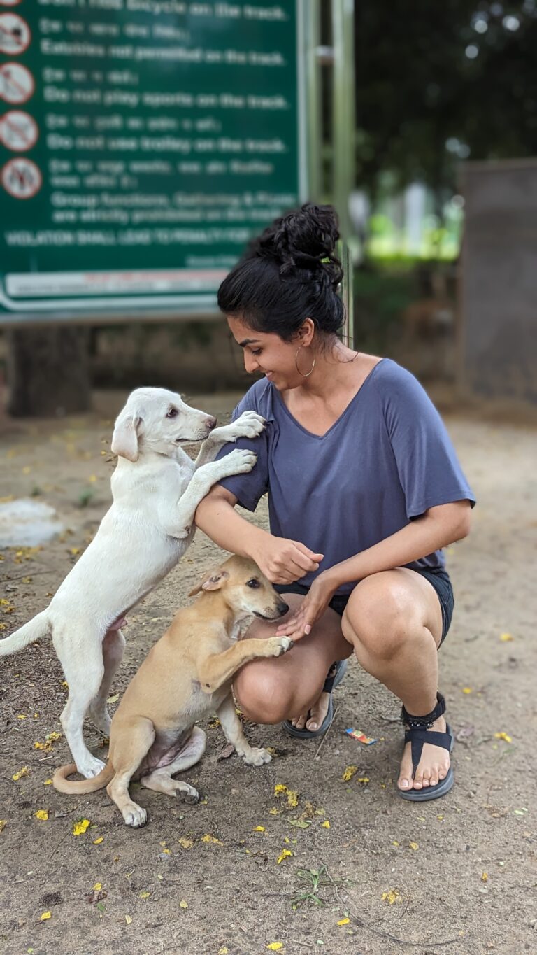 Sanskriti with dogs, a professional dog photographer in HSR